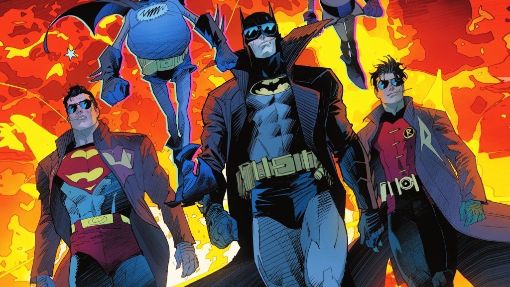 Batman Superman and Robin with coats and glasses in World's Finest #26 Comic Art