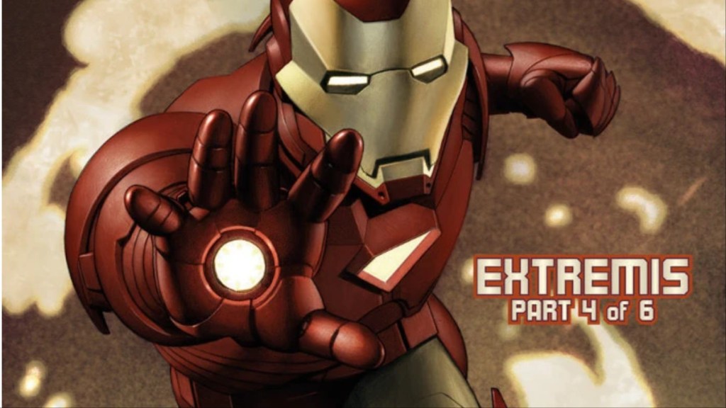 Iron Man leading with his repulsor forward in his Model 29 Extremis armo