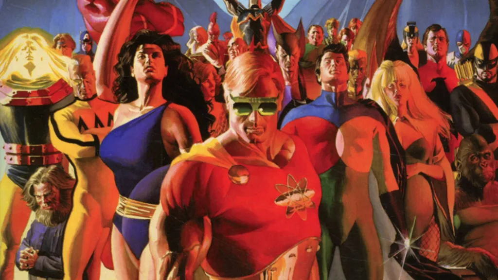 The Squadron Supreme and their enemies drawn by Alex Ross