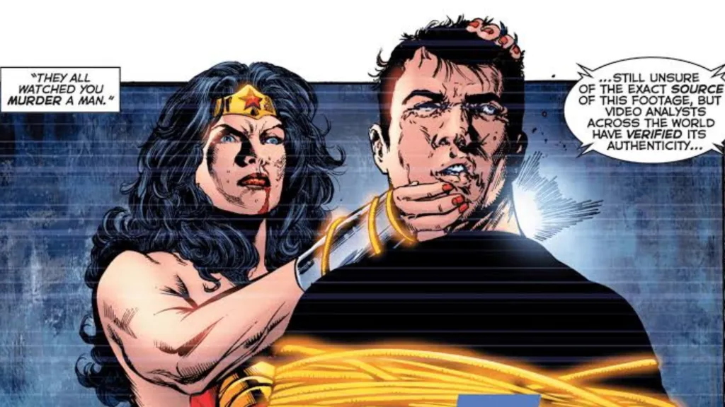 Wonder Woman breaking Maxwell Lord's neck
