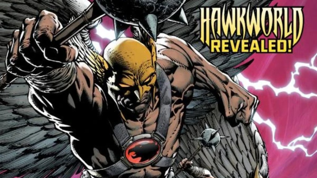 Hawkman flying with his mace out in front