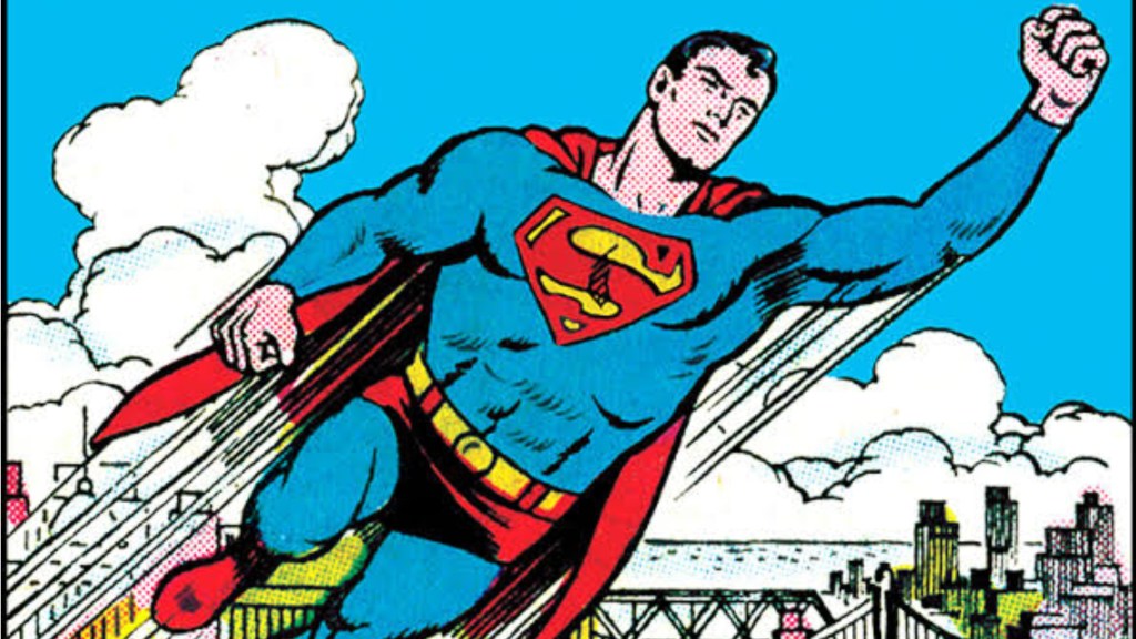 Pre-Crisis Superman flying through the air