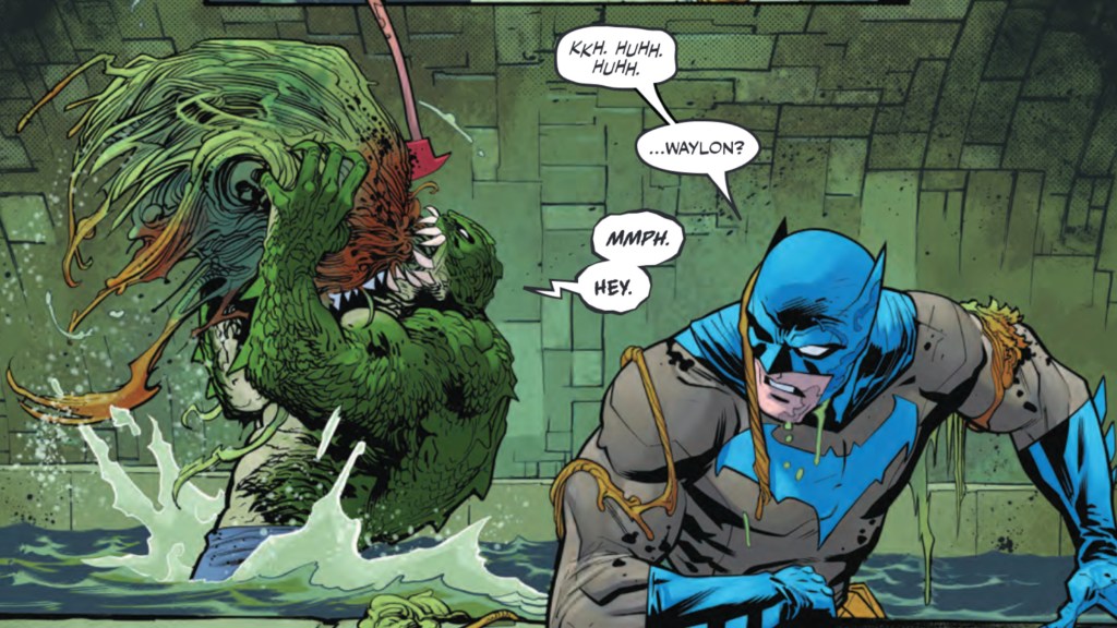 Killer Croc eating a plant monster to save Batman