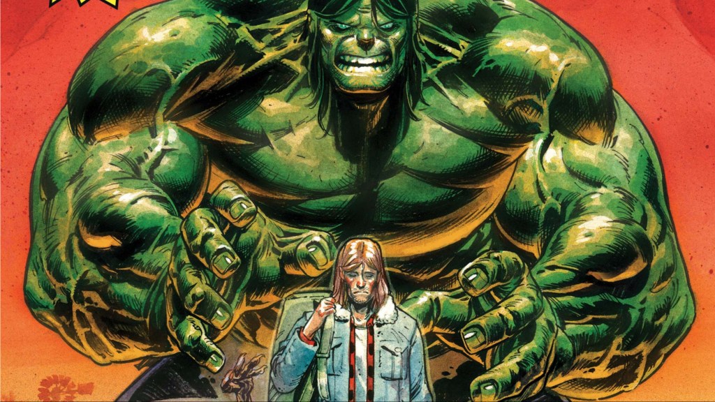 Bruce Banner walking with the Hulk behind him