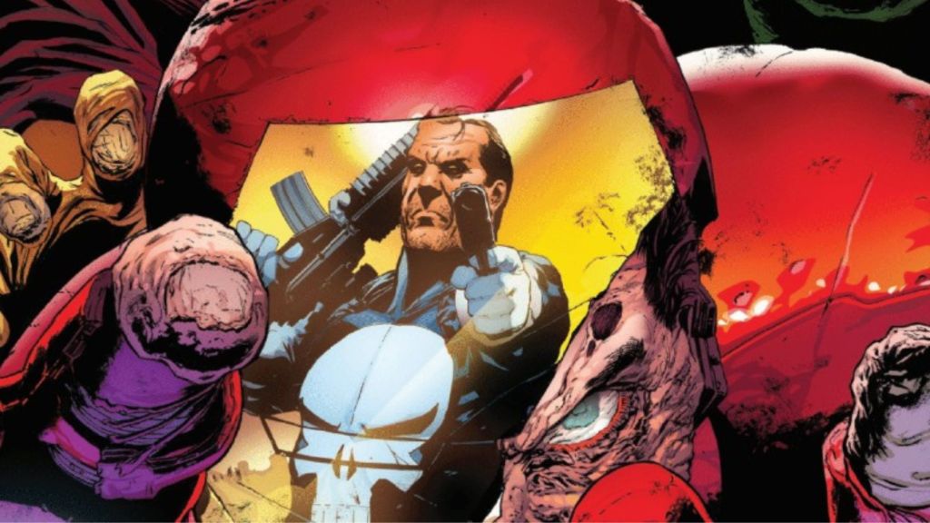 Punisher aiming a gun at Zombie Iron Man