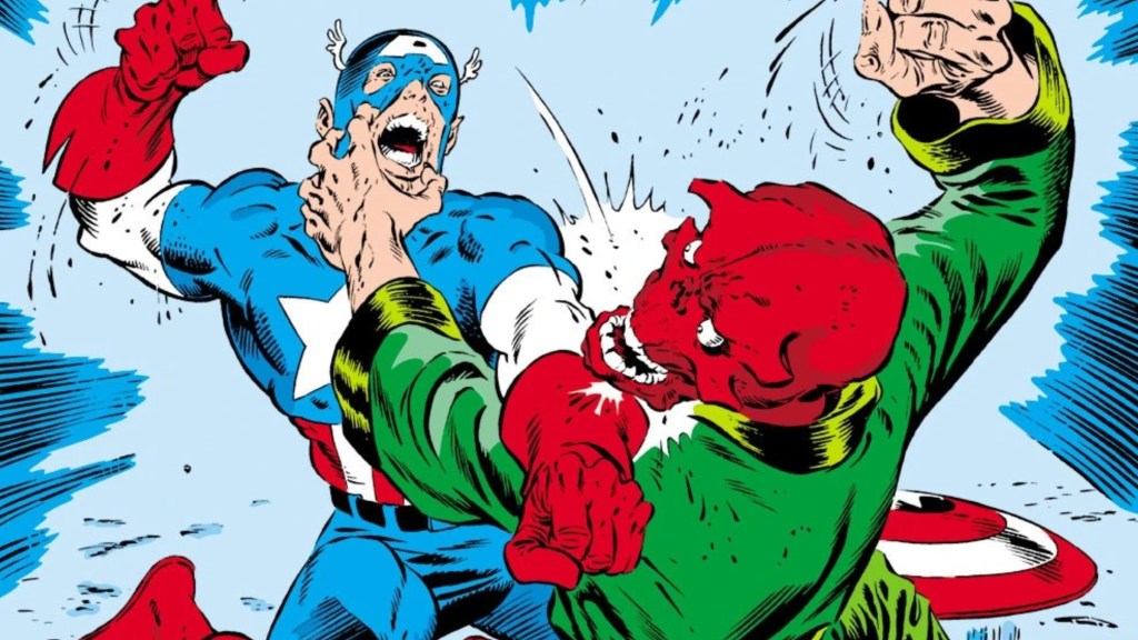 Captain America and Red Skull punching it out