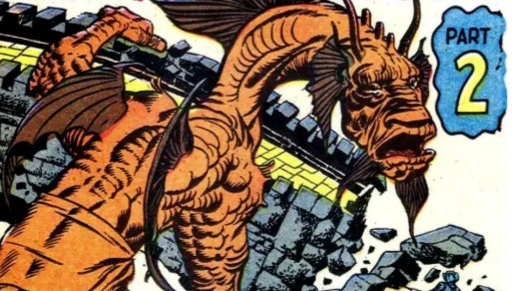Fin Fang Foom destroying a wall