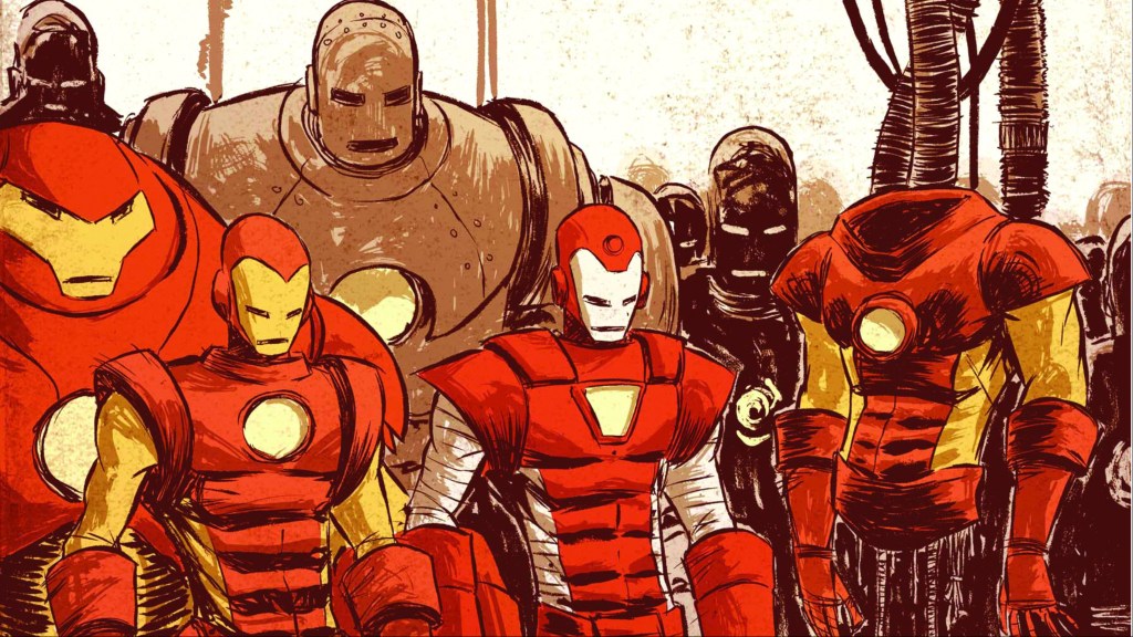 Several Iron Man armors all together