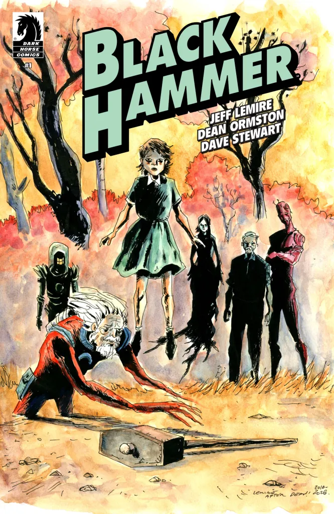A remake of the cover to Black Hammer #1 by Jeff Lemire