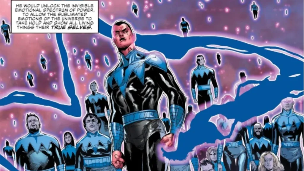 Sinestro surrounded by his Ultraviolet Lantern Corps