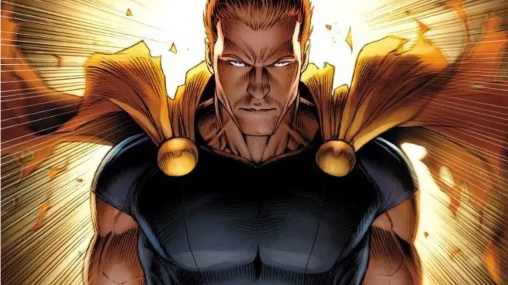 Hyperion with energy exploding behind him