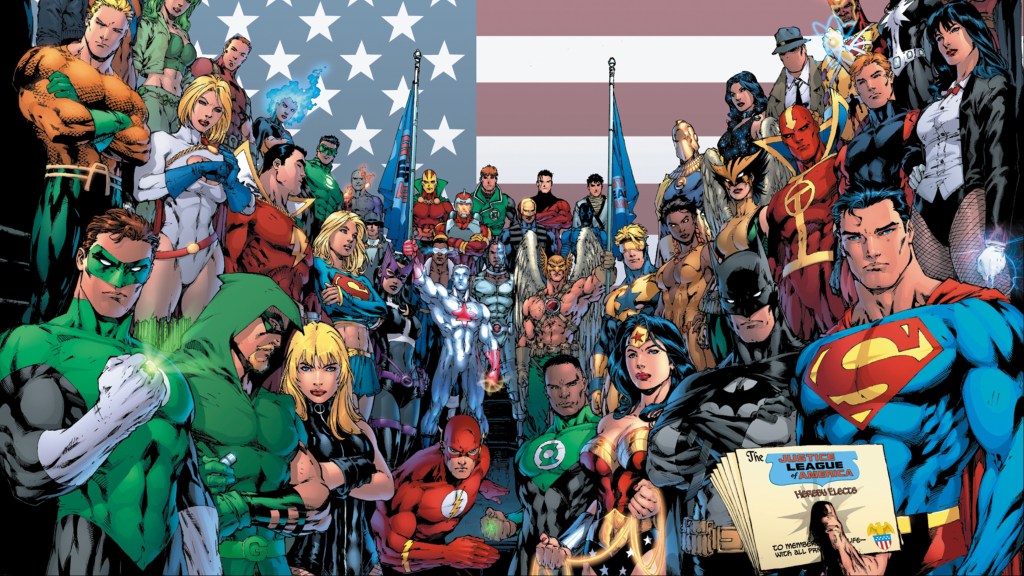 The combined heroes of the Justice League of America